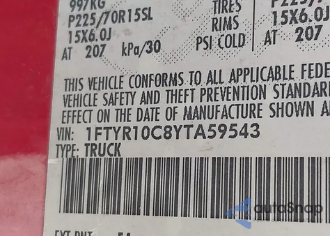 2000 Ford Ranger Xl/Xlt из США, поврежденный, VIN 1FTYR10C8YTA59543